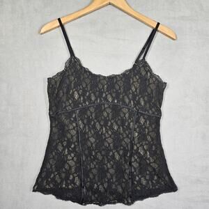 Y2K Victoria’s Secret Camisole Top Womens Small Black Lace Overlay Babydoll Goth